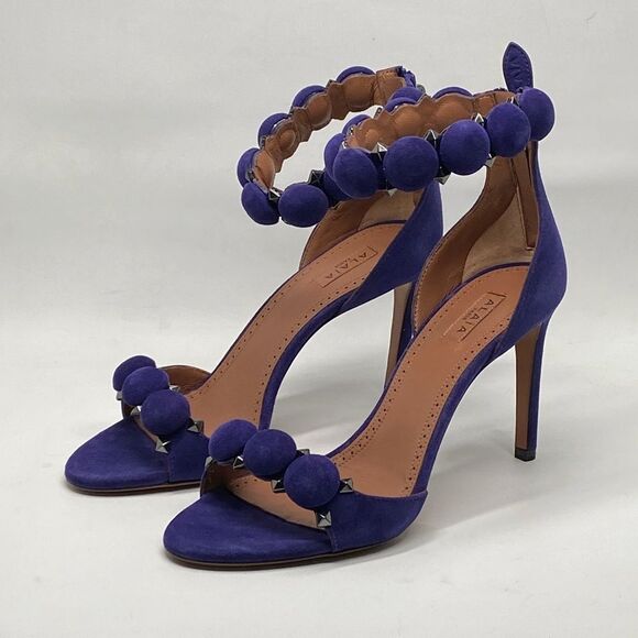 Alaia Bombe 90 Ankle-Strap Studded Suede Leather Sandals size 36.5 - Picture 6 of 16